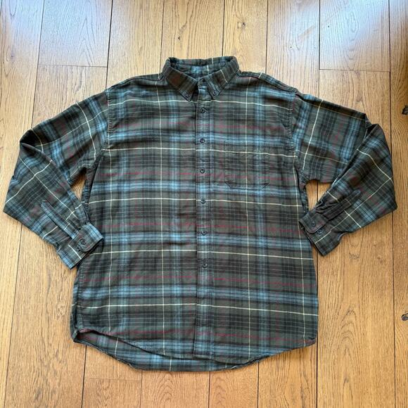 L.L. Bean Men Flannel Shirt XL Plaid Green Blue Red Country Fall Casual Cotton - Picture 1 of 6